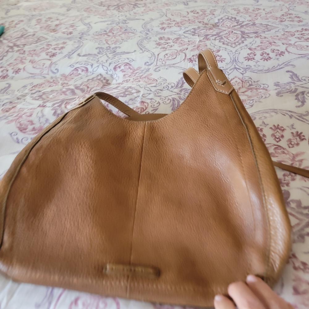 Lucky Brand Tan Pebbled Leather Shoulder Hobo with Tassel Charm - Picture 4 of 4